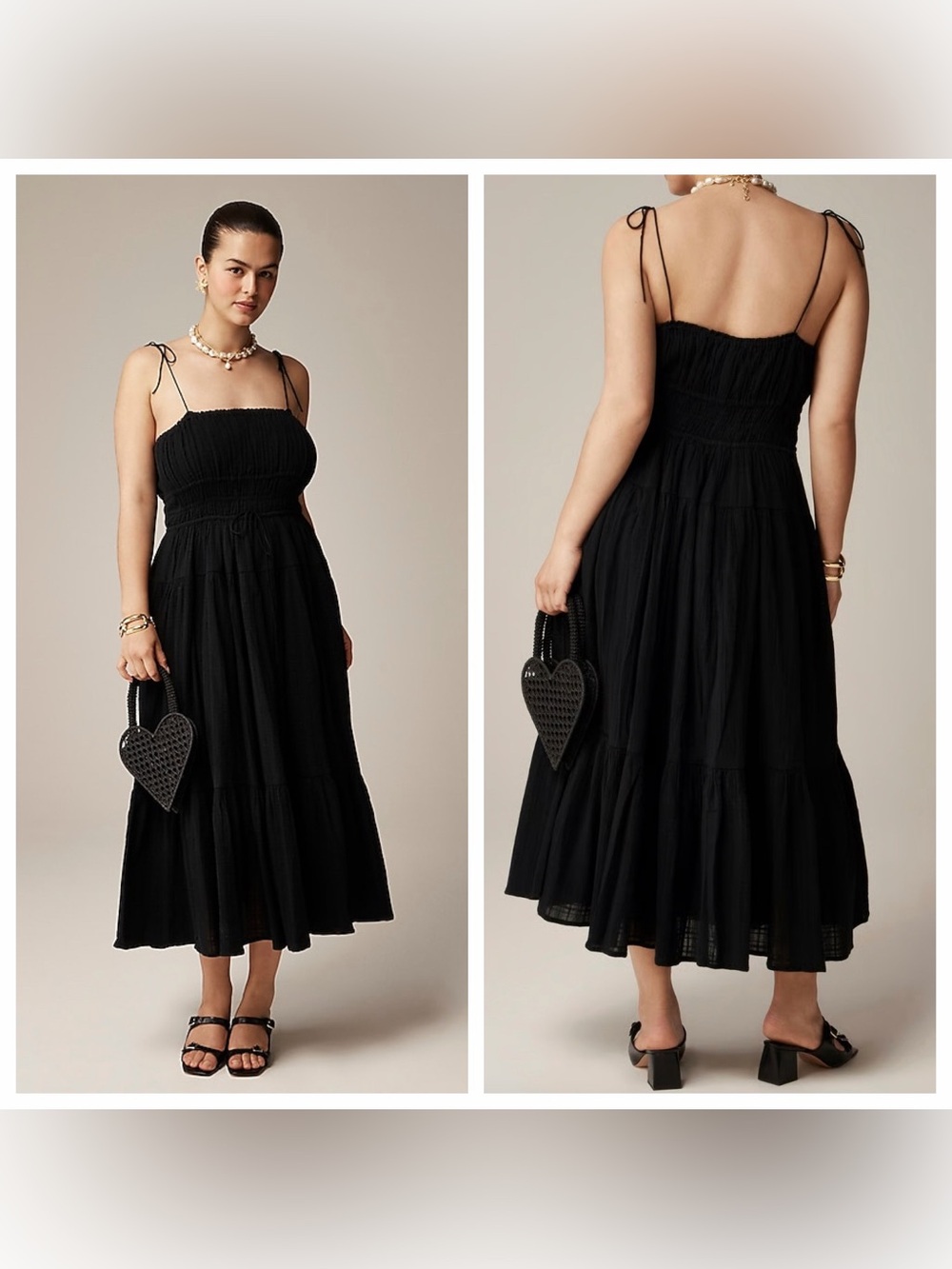 J CREW ❤️ Clio Textured Gauze Tie Shoulder Dress in Black Size S